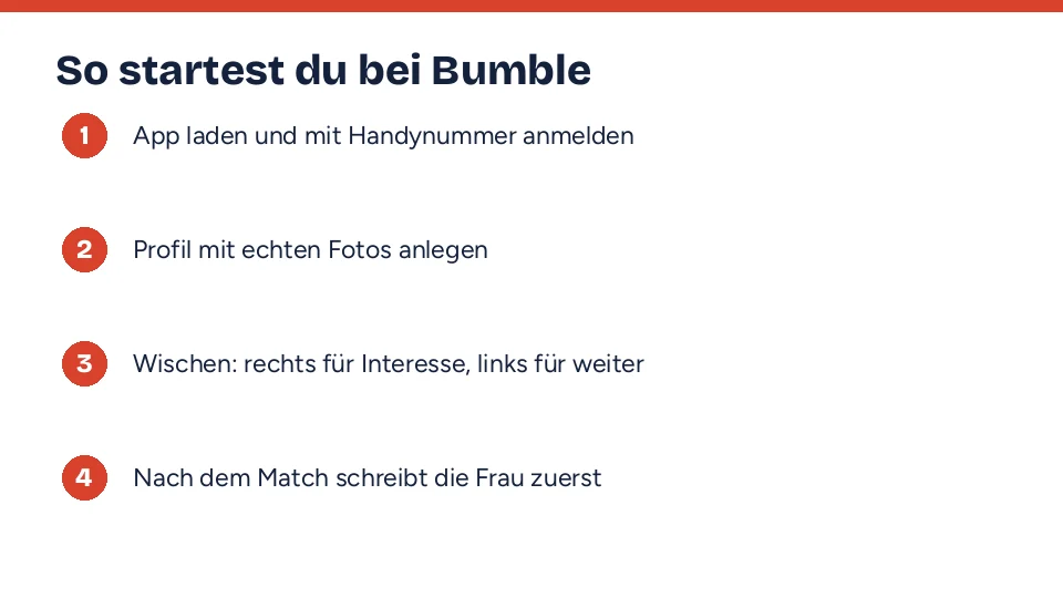 Vier Schritte, um bei Bumble zu starten