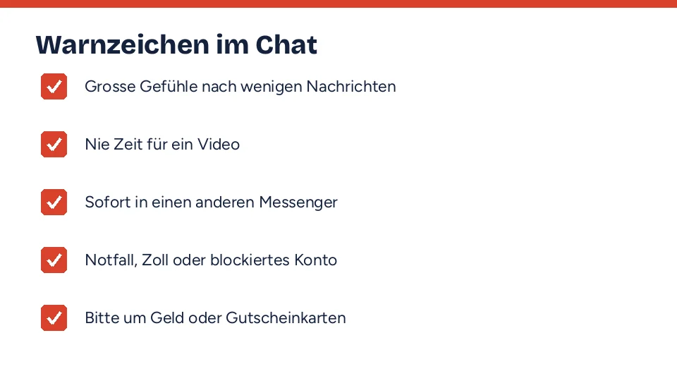 Fünf Warnzeichen für Liebesbetrug im Chat