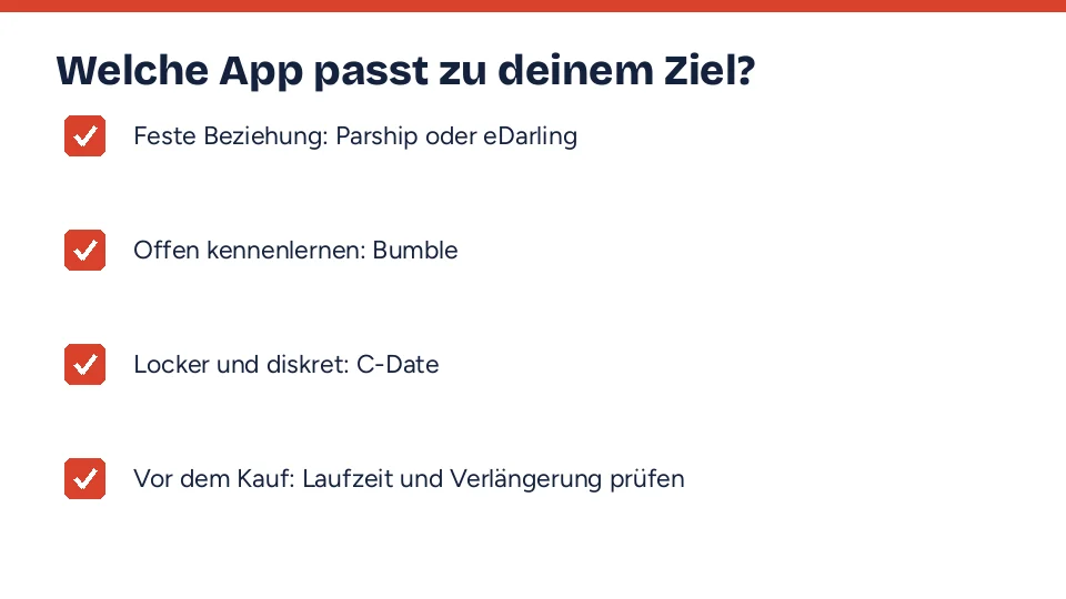 Checkliste: welche Dating-App zu welchem Ziel passt